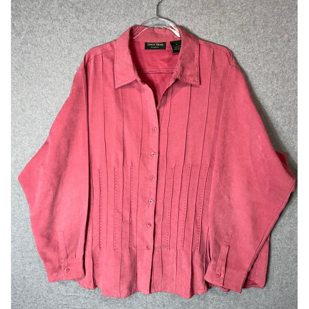 Lemon Grass Studio Shirt Womens 3X Button Down Pintuck Detail Top‎